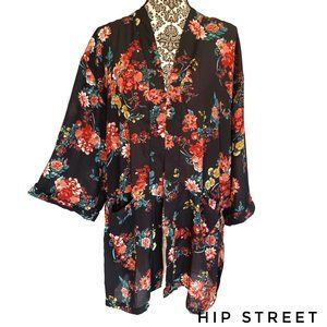 NY COLLECTION Floral Chiffon Kimono Coverup Robe L